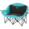Padded Folding Camp Chair for Adults, Double Camping Chairwith Armrests, Cup Holders, Carry Bag for Outdoor, Green