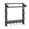 Gun Rack Wall Mount, Heavy Duty Steel, Indoor Rifle Shotgun Rack with J-Hooks, Additional Tray Storage, Gun Accessories Display Storage Holder, Hold