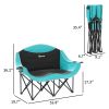 Padded Folding Camp Chair for Adults, Double Camping Chairwith Armrests, Cup Holders, Carry Bag for Outdoor, Green