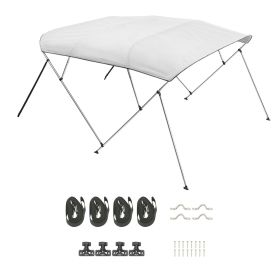 4 Bow Boat Bimini Tops, 600D Polyester Canopy with Aluminum Alloy Frame, Waterproof & Sun Shade Boat Awning Canopy with Storage Bag, 2 Support Poles, (Color: Light Grey, size: 96x(73-78)x54 inch)